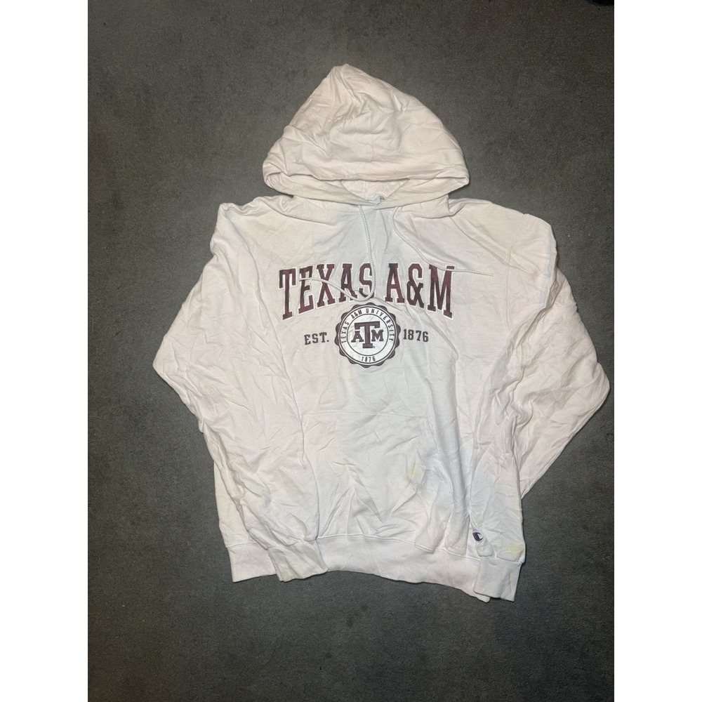 Champion Texas A&M Hoodie Mens Medium White NCAA College Sweatshirt